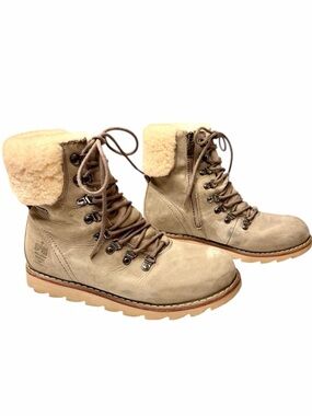 Royal Canadian Lethbridge Women’s Leather Boots Sz 9 Gray Shearling Trim